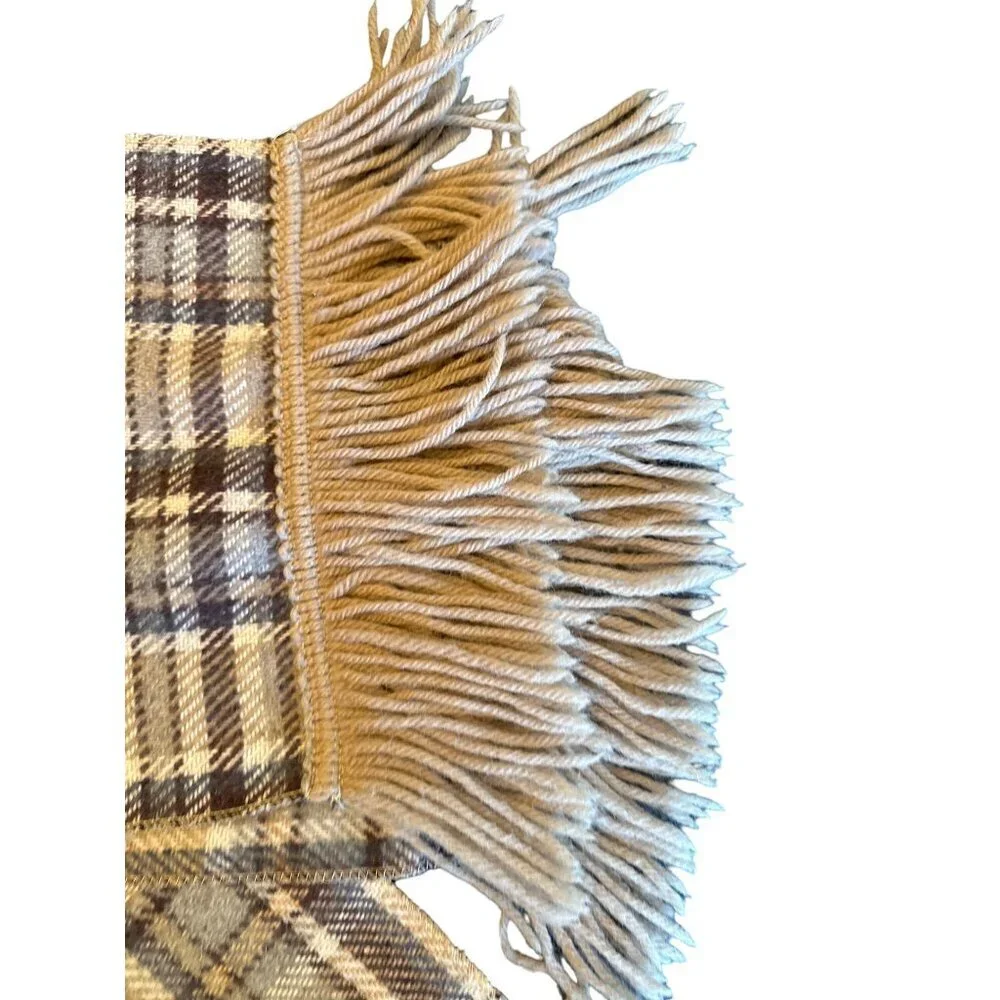 Plaid Wool & Cashmere Scarf With Fringe Ends